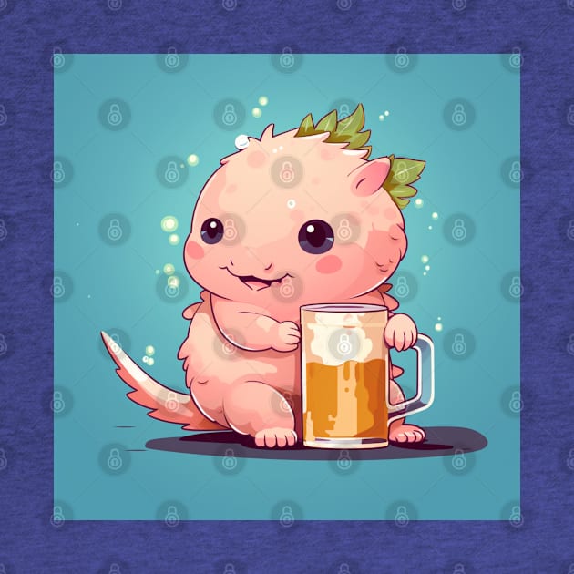 Cute axolotl drinking beer by MilkyBerry